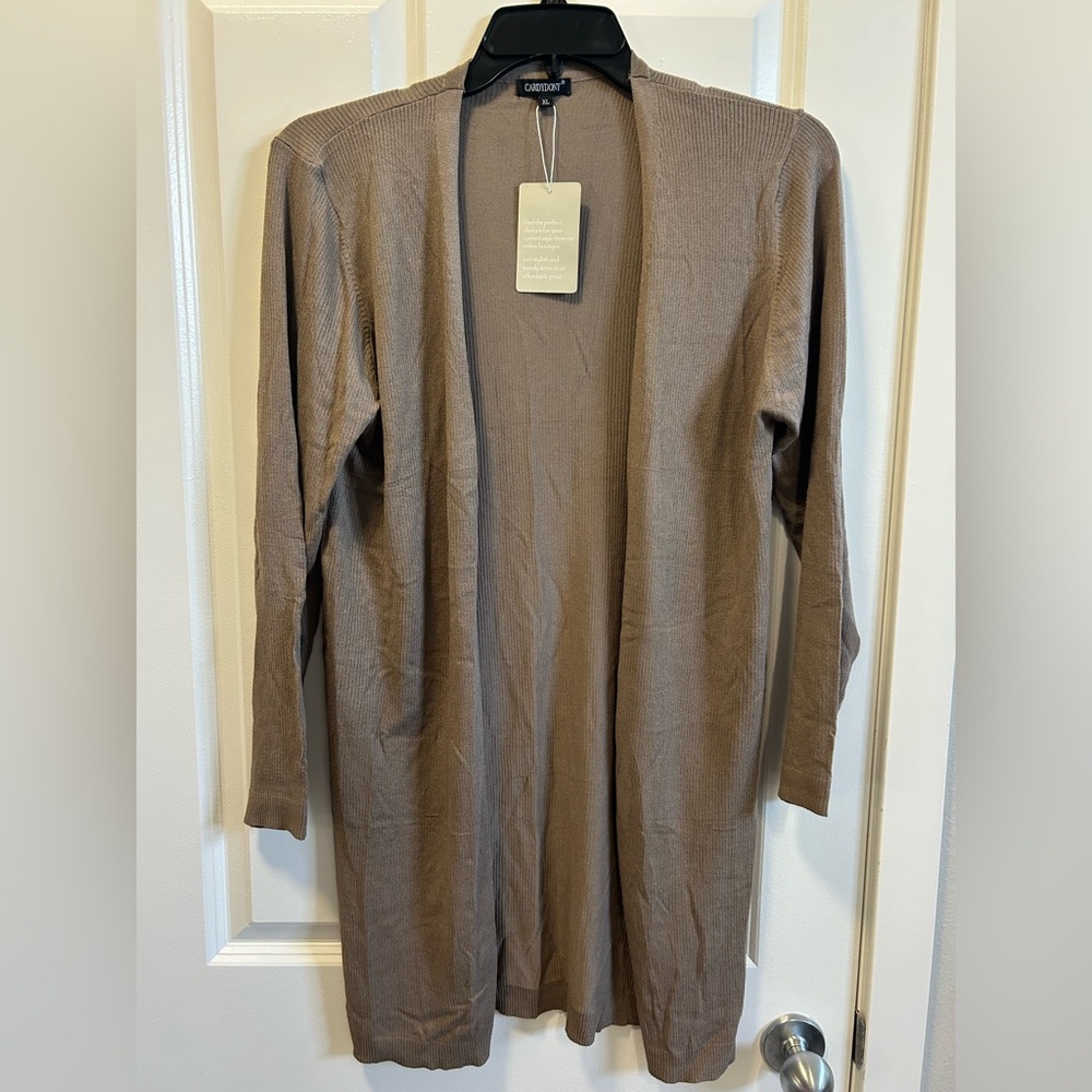 Cardydony taupe long cardigan